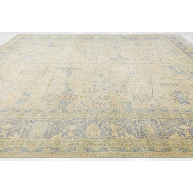 2020s Modern Oushak Style Hand-Knotted Wool Rug in Slate Blue & Ivory Accent Tones For Sale - Image 5 of 12