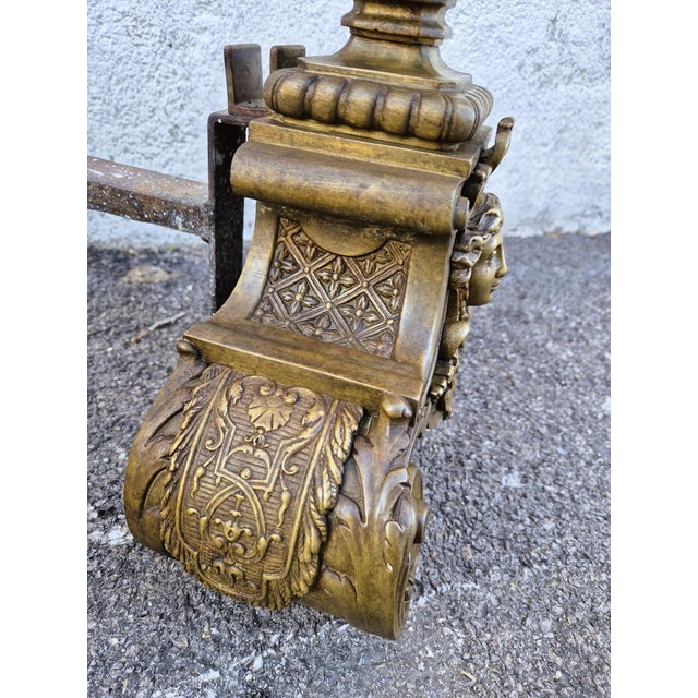 Louis XIV Style Bronze and Iron Andirons, Set of 2 For Sale - Image 12 of 15
