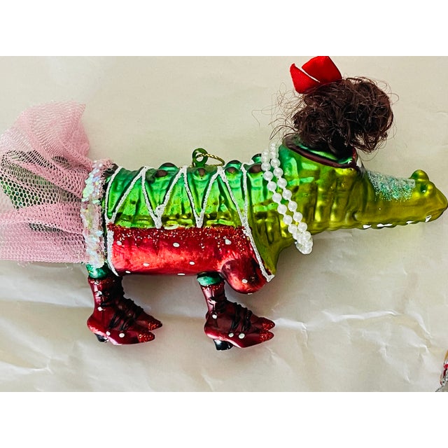1970s 1970s Two Florida Tropical Flamingo Crocodile Christmas Ornaments For Sale - Image 5 of 6