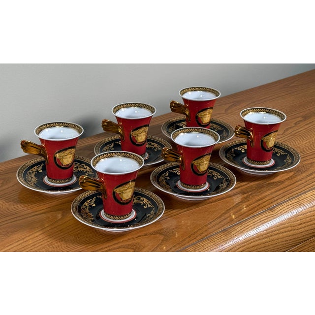 Baroque Baroque Versace Medusa Red Espresso Cups and Saucers - Set of 6 For Sale - Image 3 of 16