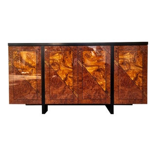 1980s Postmodern Lacquered Burlwood Sideboard/ Credenza in the Willy Rizzo Style For Sale