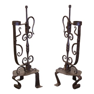 Pair of 19th Century French Gothic Wrought Iron Candle Holders For Sale