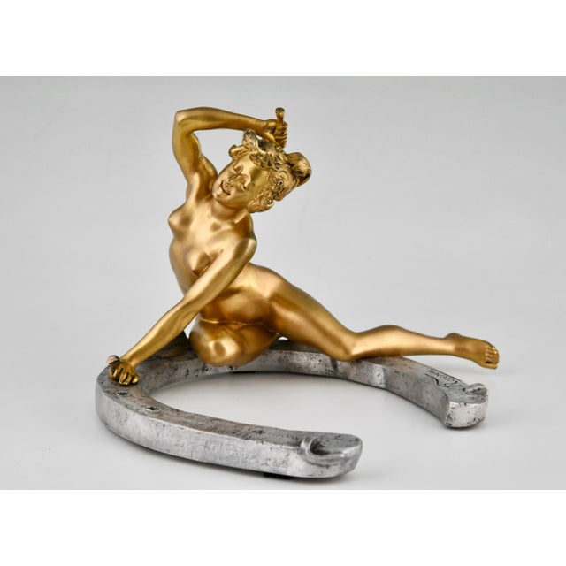 Georges Recipon, Nude Sculpture on Horseshoe, 1896, Bronze For Sale - Image 9 of 12