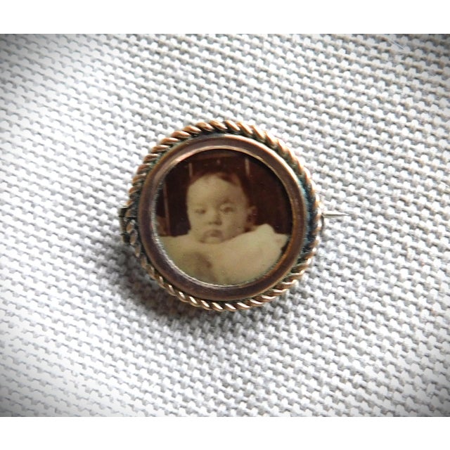 Antique Petite 10k Round Baby Sepia Portrait Pin For Sale - Image 10 of 10