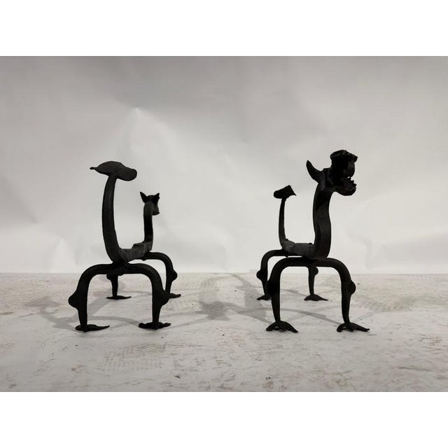 Mod Dragon Andirons in Wrought Iron, 1940s, Set of 2 For Sale - Image 15 of 18