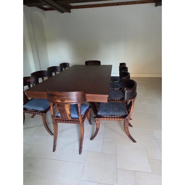 Vintage Klismos Style Solid Walnut Dining Chairs - Set of 10 For Sale - Image 13 of 17