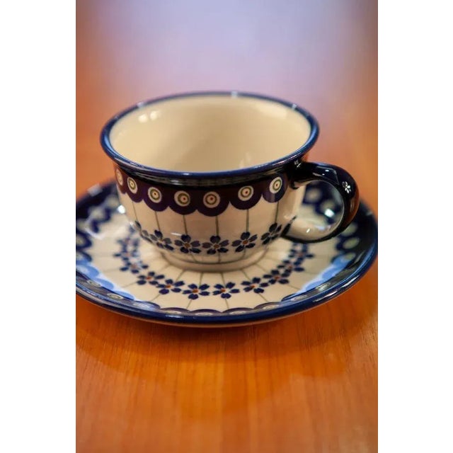 Ceramic Cups with Saucers in Bunzlauer Ceramic from Zakłady Ceramiczne Bolesławiec, Set of 4 For Sale - Image 7 of 11