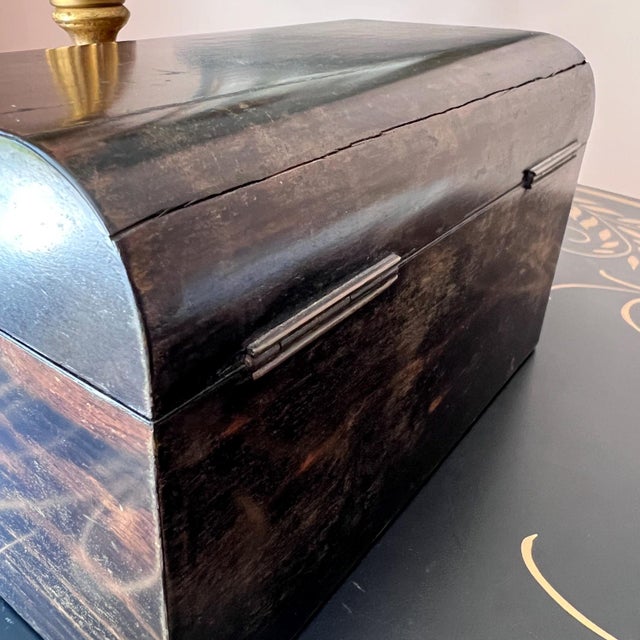 Brown Antique Coromandel Wood Tea Caddy: English Decorative Box (ca 1840) For Sale - Image 8 of 10