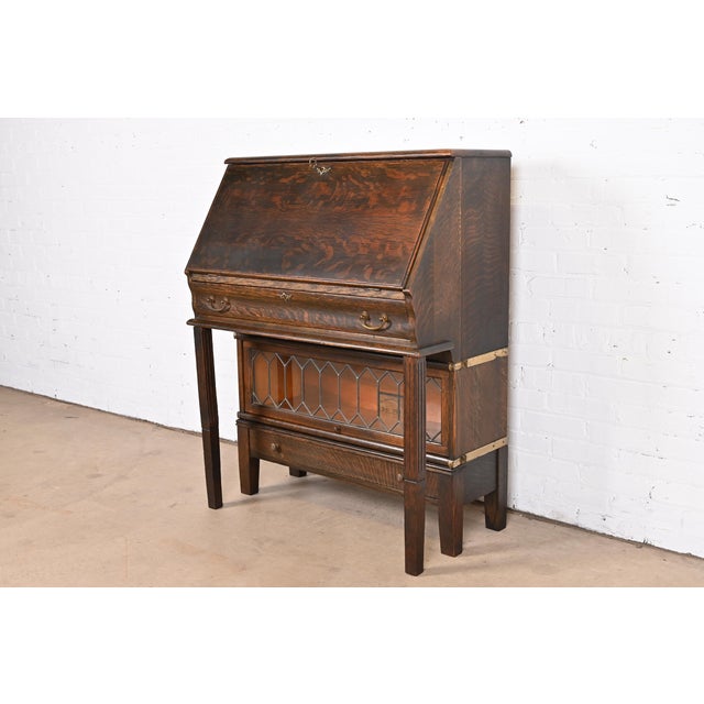 Globe Wernicke Mission Oak Arts & Crafts Drop Front Secretary Desk With