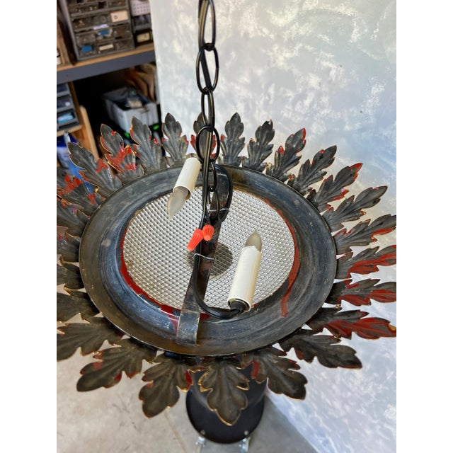 Ornate Spanish Flush Mount Ceiling Fixture With Textured Glass For Sale - Image 11 of 13