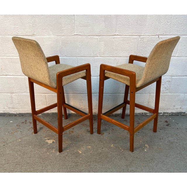 Wood Mid-Century Danish Teak Tall Stools Attributed to Tarm Stole for Og Mobelfabrik a/S For Sale - Image 7 of 12