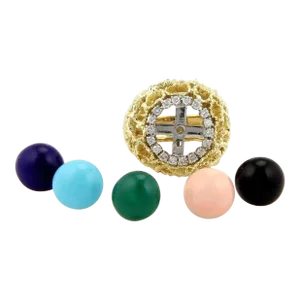 Diamond 18k Yellow Gold 5 Interchangeable Gemstone Ring, Size 10
