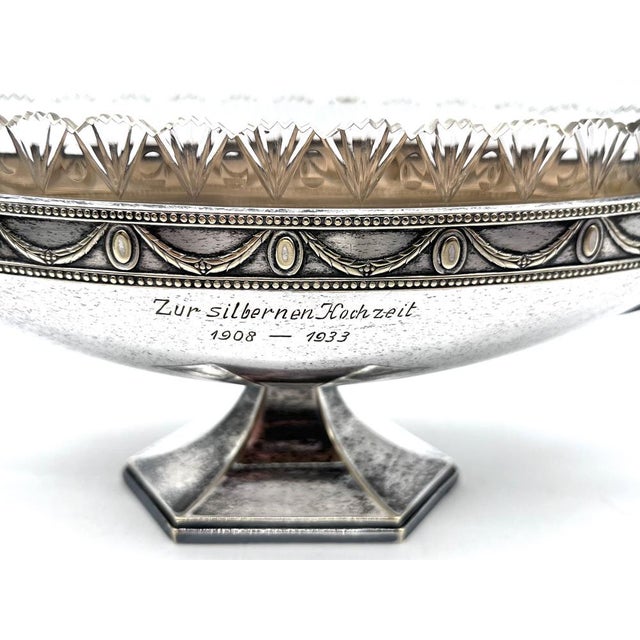 Antique Art Deco Silver-Plated Jardinière with Crystal Insert from WMF, Germany, 1930s For Sale - Image 14 of 18