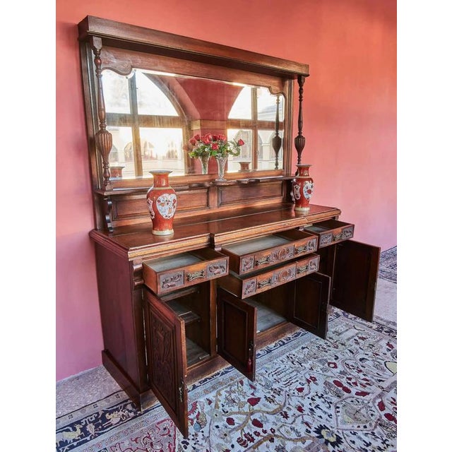 English Sideboard with Large Mirror Hand Carved For Sale - Image 14 of 15