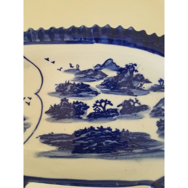 Traditional Vintage Hand-Painted Blue & White Large Fish Dish For Sale - Image 3 of 7