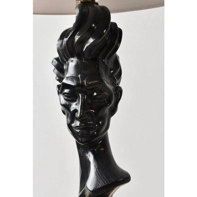 Wood Vintage Rare Stylized Hand-Carved Oak Male Bust Lamp, Circa 1950s For Sale - Image 7 of 13