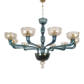Large Blue Murano Glass Chandelier, Italy For Sale