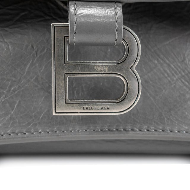 Balenciaga Gray Leather Silver Hardware Crush Chain Medium Flap Shoulder Bag For Sale - Image 10 of 11