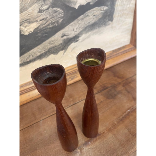 Brown Vintage Pair of Mid Century Modern Atomic Decorative Candle Stick Holder For Sale - Image 8 of 9