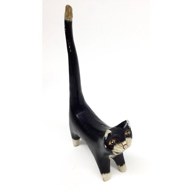 Folk Art Antique Wood Folk Art Kitty Cat Carved Figurine For Sale - Image 3 of 13