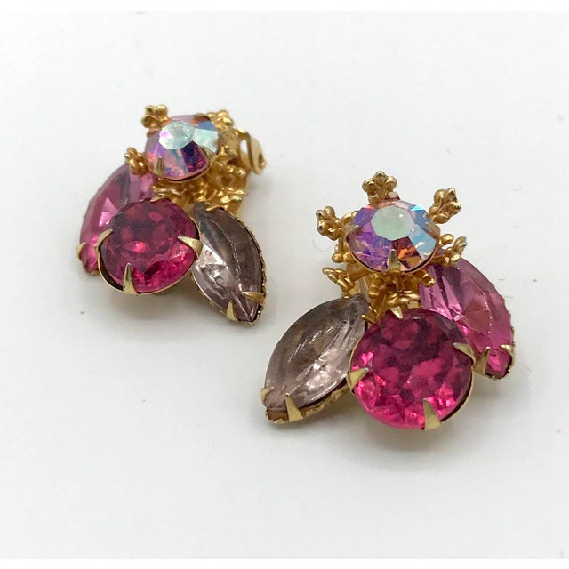 Modern 1950s Aurora Borealis Clip-On Earrings by Beau Jewels - 2 Pieces For Sale - Image 3 of 4