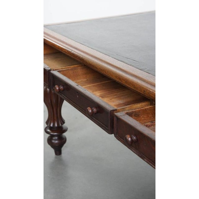 Black Large Victorian English Oak Writing Desk with Leather Top For Sale - Image 8 of 17