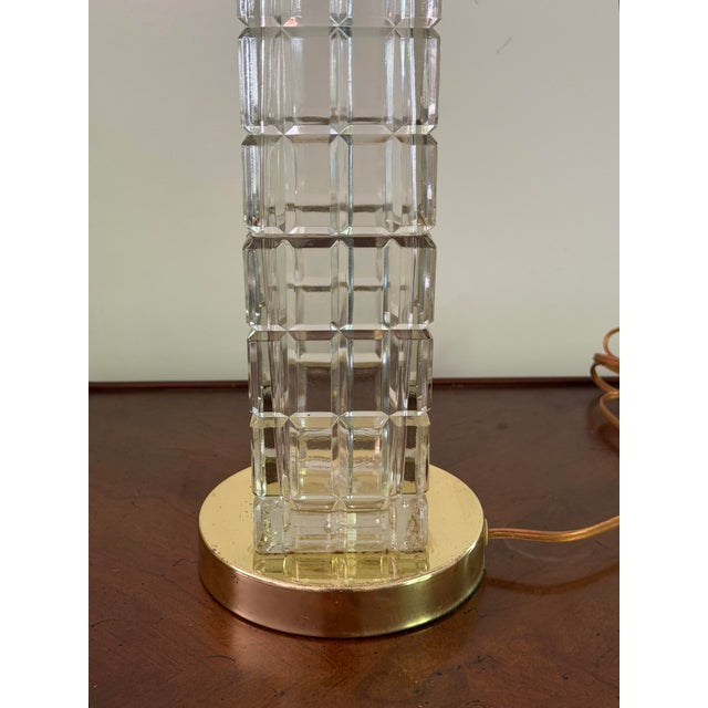 Vintage Portuguese Crystal Column Table Lamp - Faceted Stacked Block For Sale - Image 4 of 11
