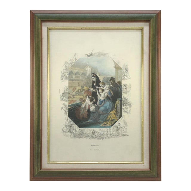 19th-Century Spanish “La Fiesta De Los Toros” Hand-Colored Engraving, Framed For Sale