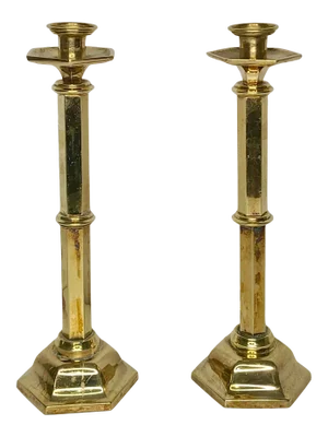 Early 20th Century Art Deco Brass Candlesticks - a Pair