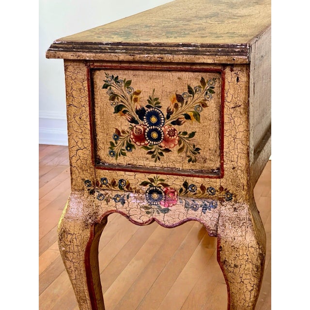 Gold Antique Hand-Painted Console Table/Server, Pennsylvania Dutch Style, C. 1900 For Sale - Image 8 of 17