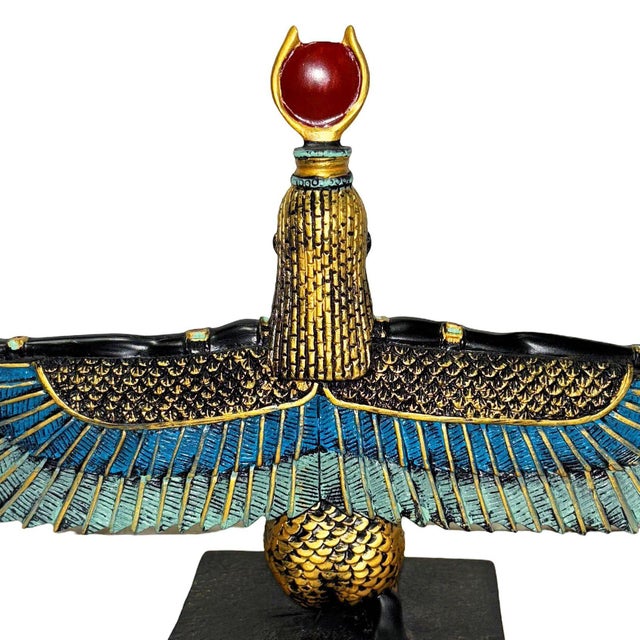 1990s Hand Painted Resin Egyptian Goddess Tabletop Sculpture of Winged Deity Isis For Sale - Image 9 of 9
