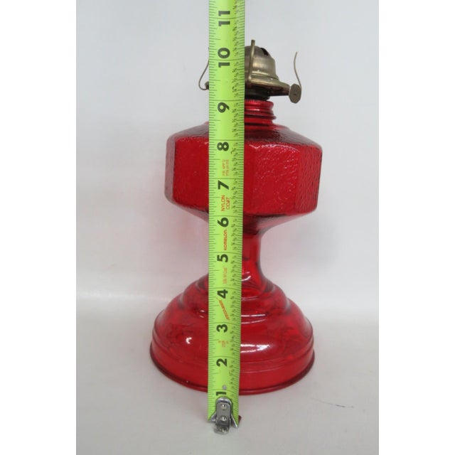 Metal Pa Risdon Usa Large Homesteader Oil Lamp Red Glass With Brass Eagle Burner 4887b For Sale - Image 7 of 15