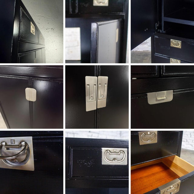 Mid to Late 20th Century Modern Campaign Henredon Black Entertainment Cabinet or Armoire For Sale - Image 16 of 18