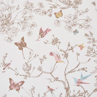 Schumacher Birds & Butterflies Wallcovering In Spring For Sale