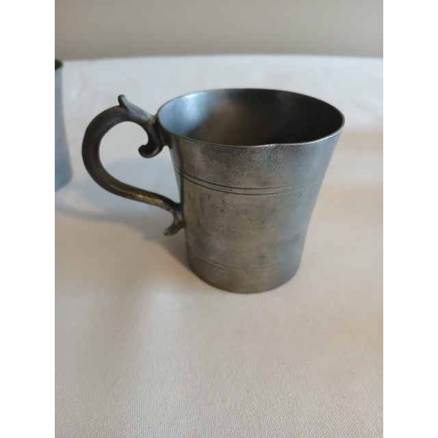 Metal Antique Small Pewter Tankard Pair For Sale - Image 7 of 7