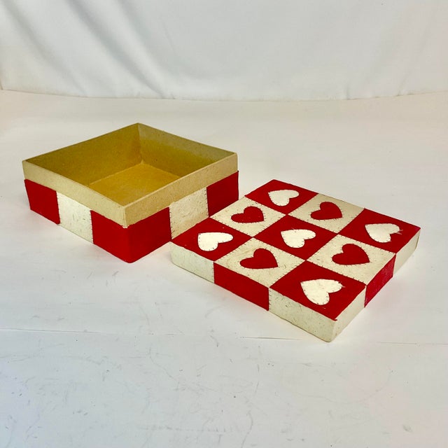 Paper Vintage Boho Chic Arts & Crafts Valentines Checkered Heart Box. For Sale - Image 7 of 8