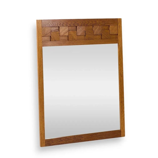 Lane Staccato Mid Century Oak Brutalist Mirror This mirror measures: 39.5 wide x 1 deep x 51.5 inches high ABOUT PHOTOS:...