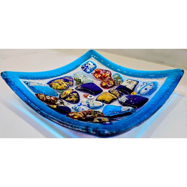 Baccerini Portofino Fused Art Glass Catchall Dish – Blue & Gold Square Italian Trinket Tray For Sale - Image 4 of 8