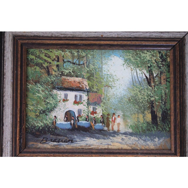 Vintage Framed Village Painted on Board For Sale - Image 4 of 8