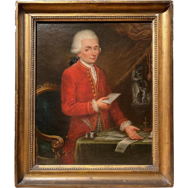 Alessandro Longhi, Portrait of a Young Musician in Front of His Desk with a Score in His Hand, Oil on Canvas, 18th Century, Framed For Sale - Image 11 of 11