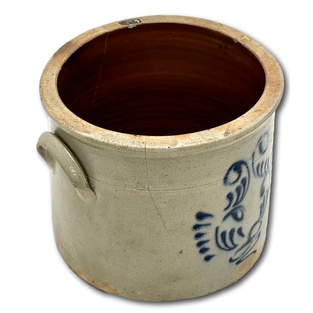 Very Nicely Blue Decorated Small 1 Gallon Size Antique American Stoneware Storage Crock - Mid 19th Century For Sale - Image 10 of 18