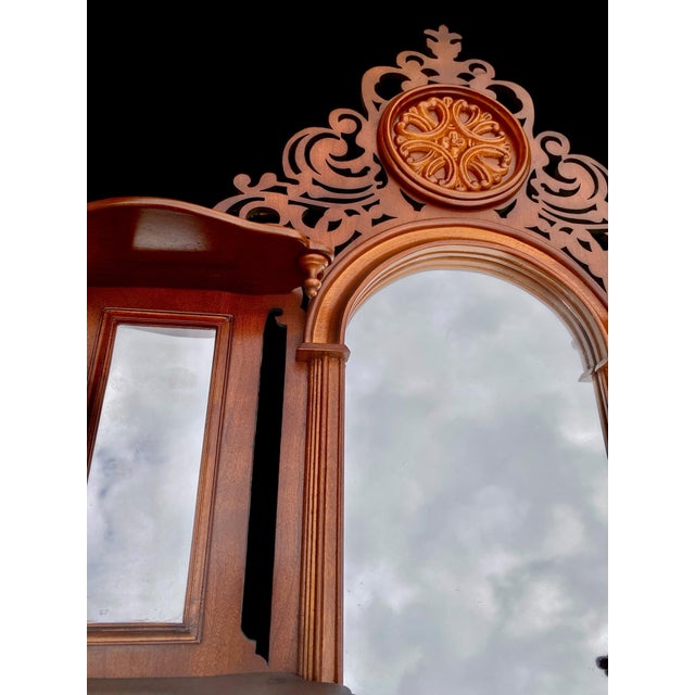 1990s Pierced Carved Wood Multi Shelf Wall with Central Arched Mirror For Sale - Image 15 of 16