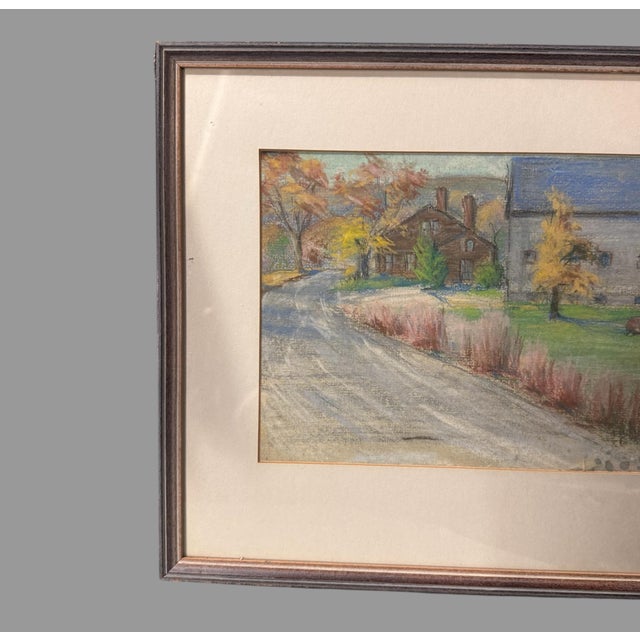 Vintage Countryside Landscape Framed Pastel Watercolor Painting w Cows In very good original condition showing some...