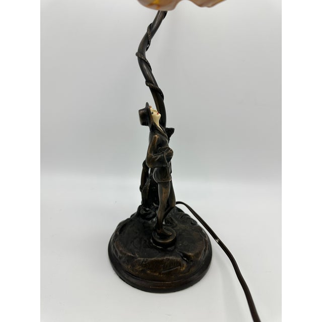 Early 20th Century Early 20th Century Art Deco Desk Lamp, Bronze-Colored Metal With Art Glass Shade, Figure of Woman For Sale - Image 5 of 11