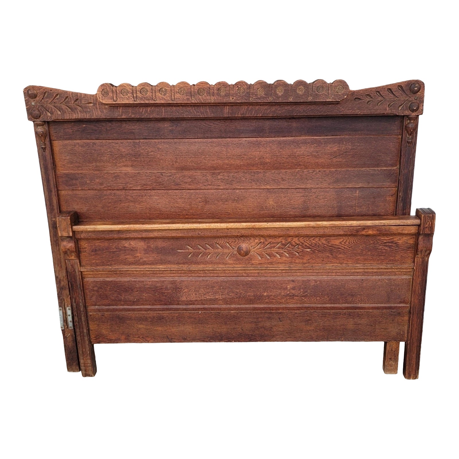 Antique Quartersawn Tiger Oak Eastlake Headboard and Flipboard Chairish