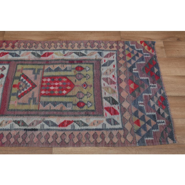 1970s Vintage Turkish Oushak Handmade Wool Cotton Pink Runner Rug For Sale - Image 10 of 11