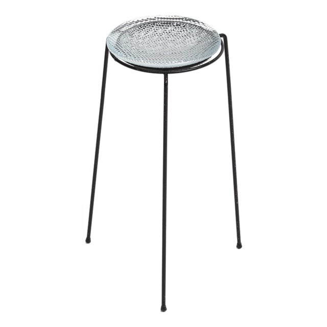 Vintage French Perforated Metal and Glass Table, C. 1950 For Sale