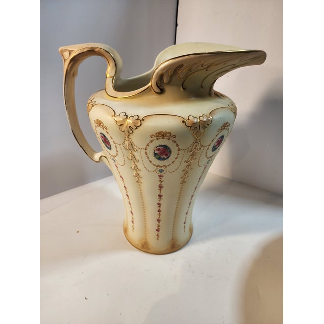 1900 - 1909 F. Winkle & Co. Hand Painted Antique Bowl and Pitcher For Sale - Image 5 of 9
