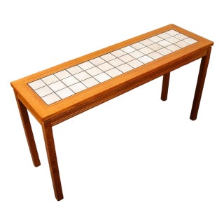 Mid Century Danish Modern End Table Side Entryway Console Wide Tile Teak Wood For Sale