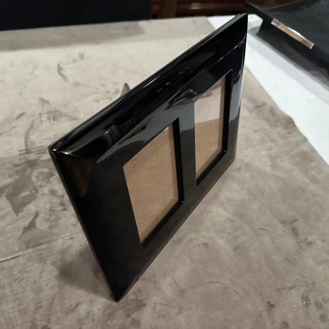 Black 1990s Modern Black Lacquered Wood Italian Double Picture Frame by Bussolari For Sale - Image 8 of 10